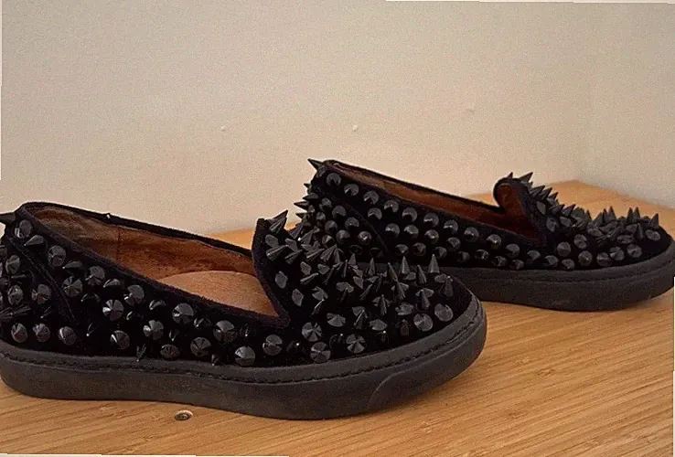Jeffrey Campbell Slipper Loafer Schwarz EU 36 Samt mit Nieten/Spikes