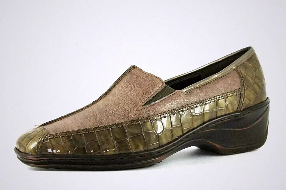 Jenny by ara Damenschuhe UK 4 Kroko-Muster niedriger Keilabsatz beige & khaki PORTOFREI