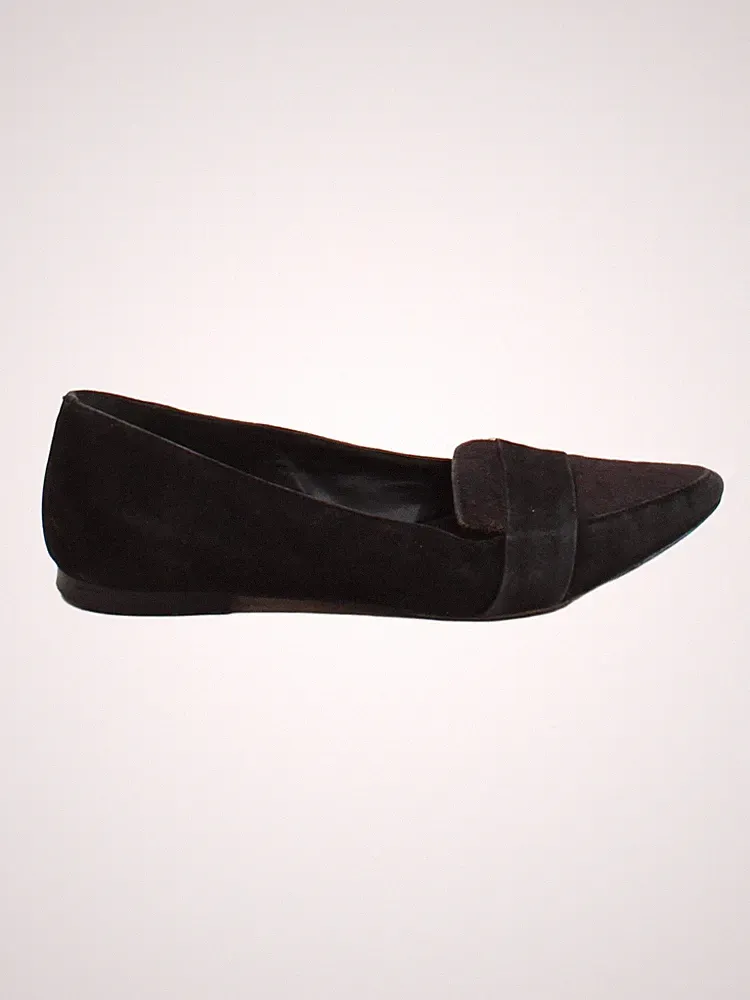 Jigsaw flache Damenschuhe UK 3 schwarz Animalprint Wildleder mit Tierfell Loafer