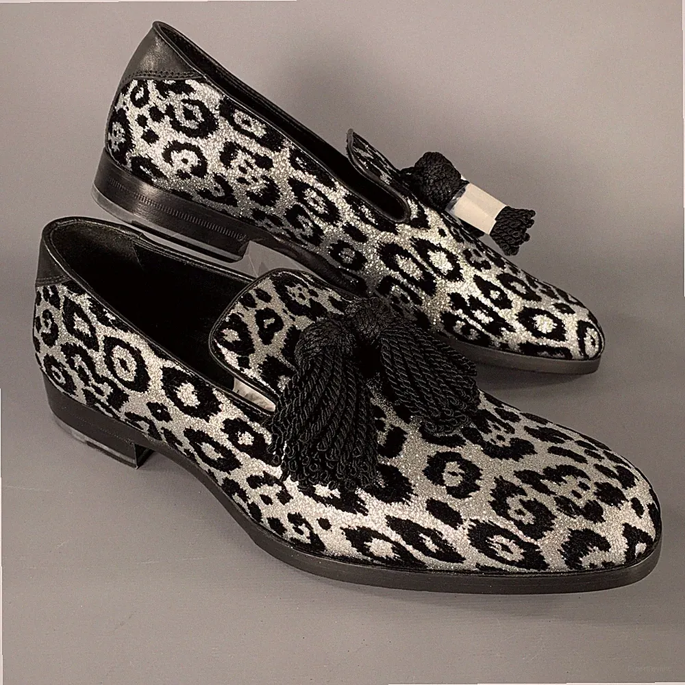 JIMMY CHOO Foxley Loafer In Silber Schwarz Mit Medusa Muster, Größe 7