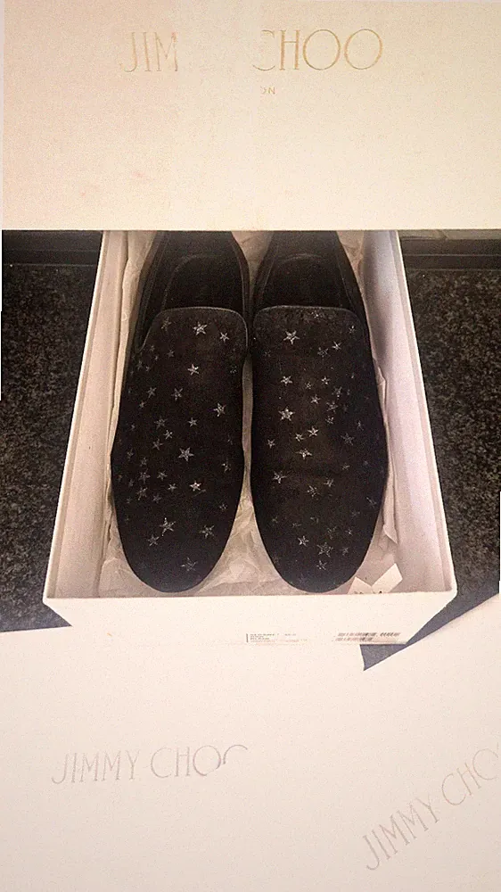Jimmy Choo Sloane Herren Halbschuhe Schwarz Wildleder mit Sternen Glitzer Gr. 46 Original