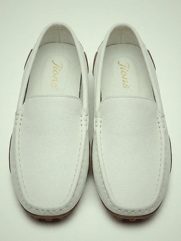 Jions Men’s White Casual Leather Slip-On Loafers Driving Shoes Size 41