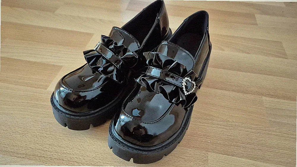 Jirai Kei Y2K Loafer Kawaii Schuhe Lolita Süße Schwarz