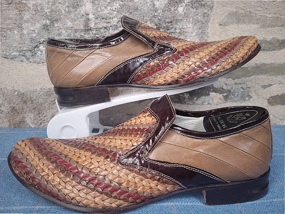 Jo Ghost Herren UK 7,5 Italien geflochtene Leder Halbschuhe Vero Cuoio braun Korbgeflecht
