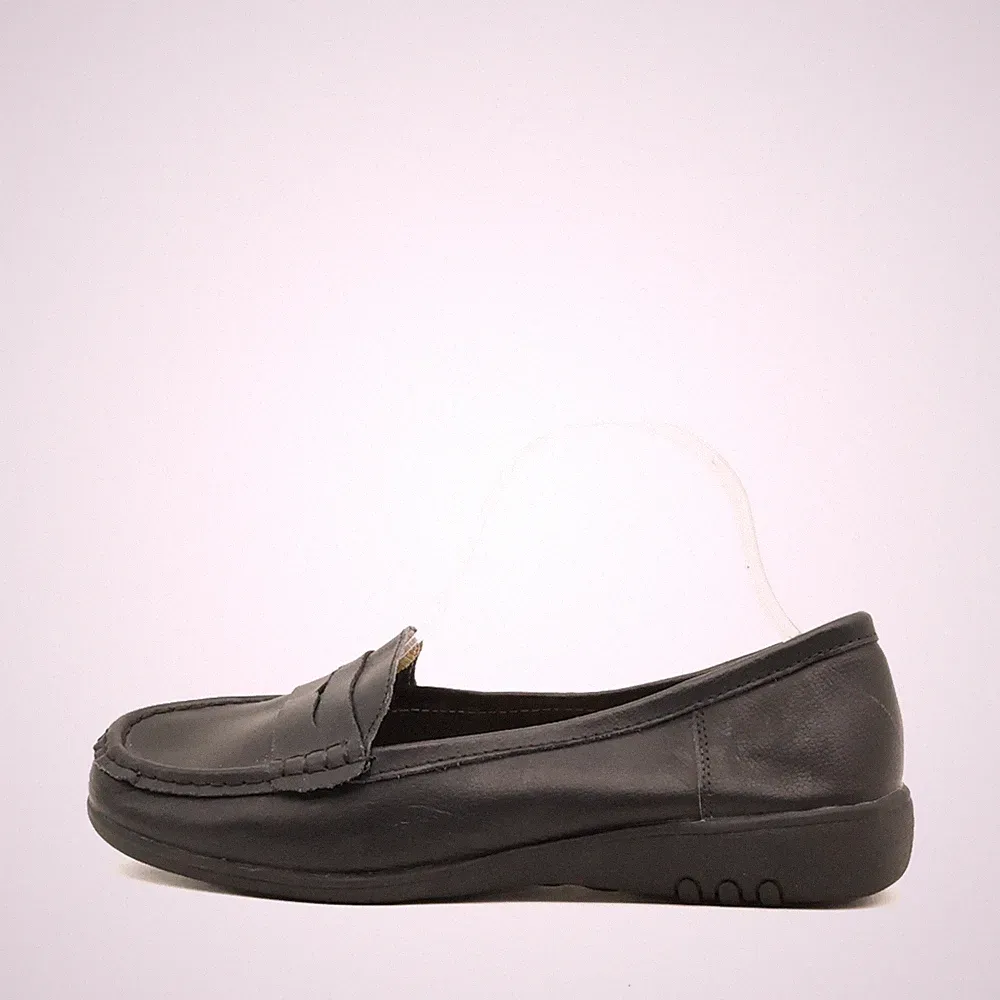 Jo & Joe Damen Penny Loafer Slipper Schwarz Leder Extra Passform Comfort EU 40,5