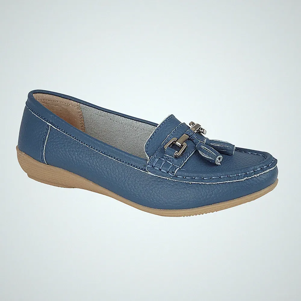 Jo & Joe Damenschuhe Leder weiches Leder Brogue Loafer flach jeansblau