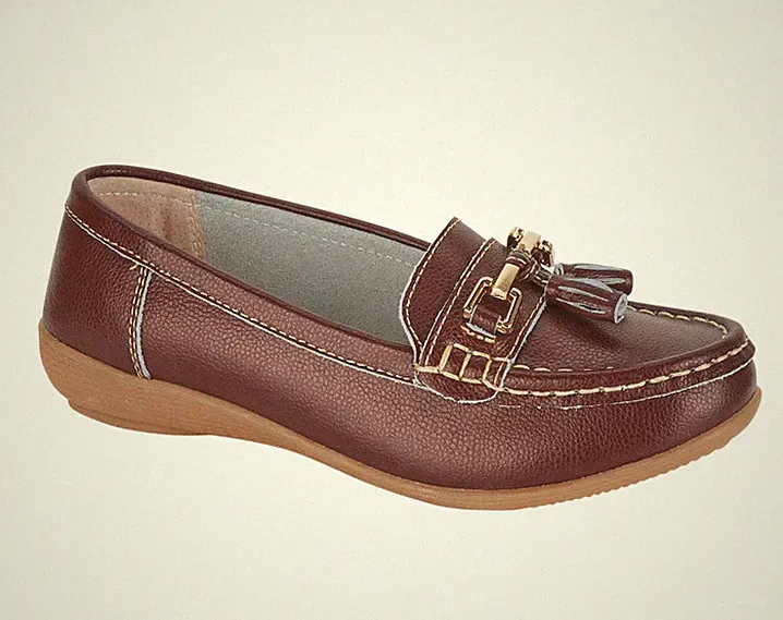 Jo & Joe Damenschuhe Leder weiches Leder Brogue Loafer flach pflaume