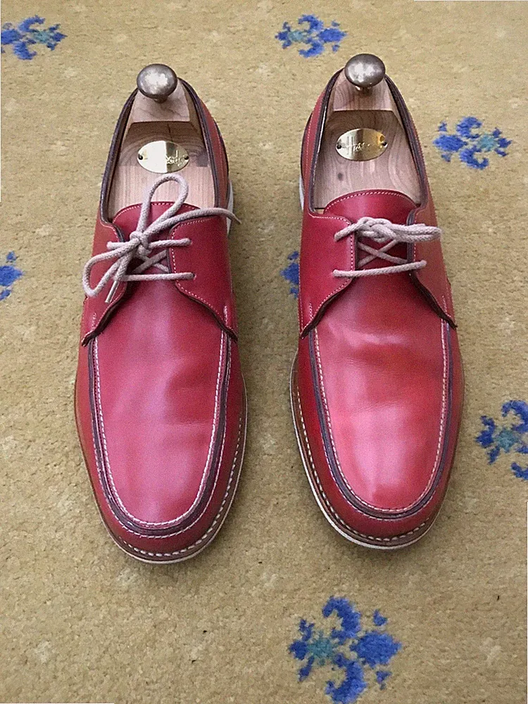 John Lobb Deck Bootsschuhe Trinidad Rot Leder Herren UK 10,5 US 11,5 EU 44,5