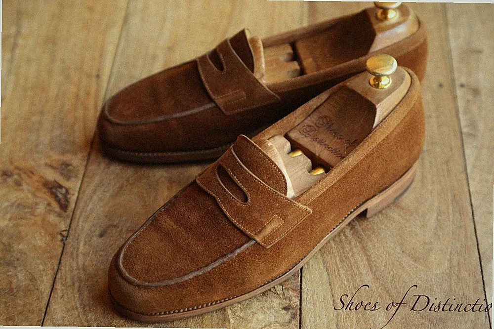 John Lobb Rio hellbraune Wildleder Penny Halbschuhe Schuhe Herren UK 5,5 E...