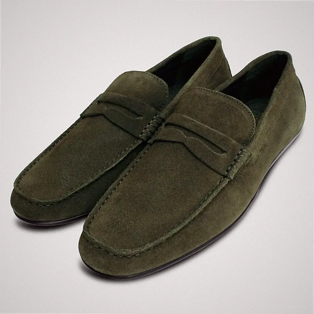 John weiß grün Wildleder Fahrschuh Penny Loafer