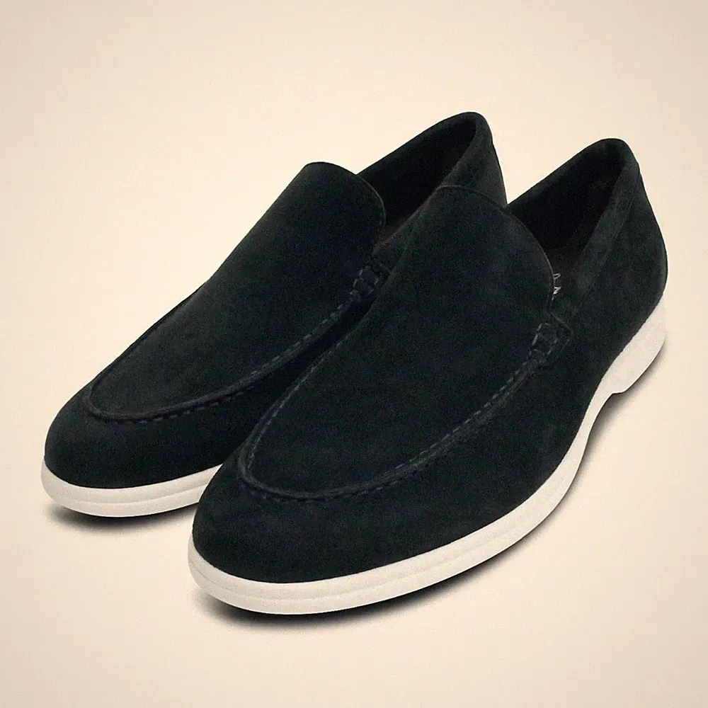 John weiße dunkelblaue Wildleder Designer Freizeit Halbschuhe