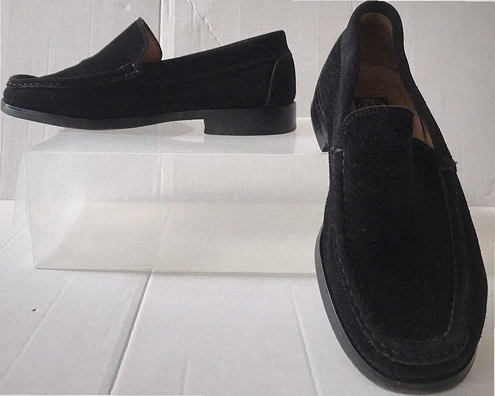 John White Damen Schwarz Wildleder Italienische Halbschuhe Handarbeit UK7,5 Sehr guter Zustand