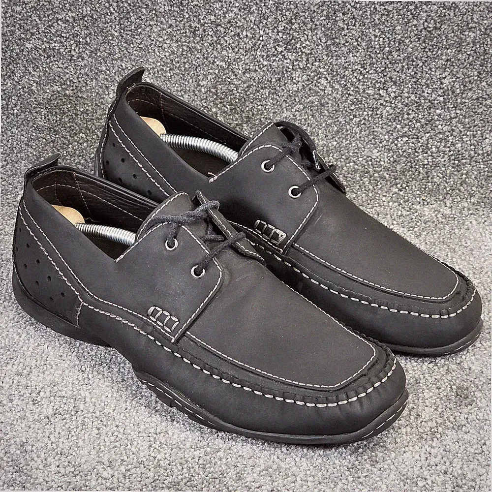 John White Herren Schwarz Nubuk Leder Fahren Schuhe Halbschuhe Deck Boot Größe UK 8