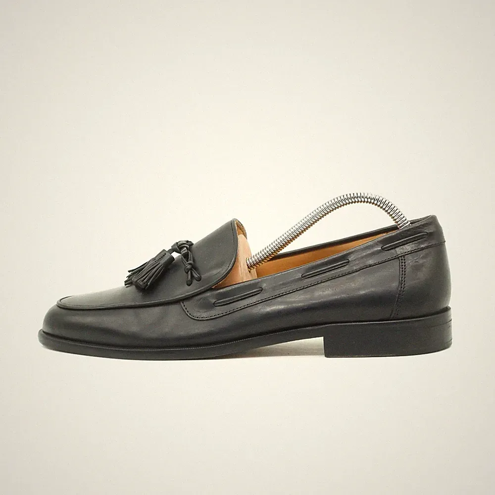 Johnston & Murphy Herren Cellini Slipper Schwarz Leder Quasten Loafer EU 42,5