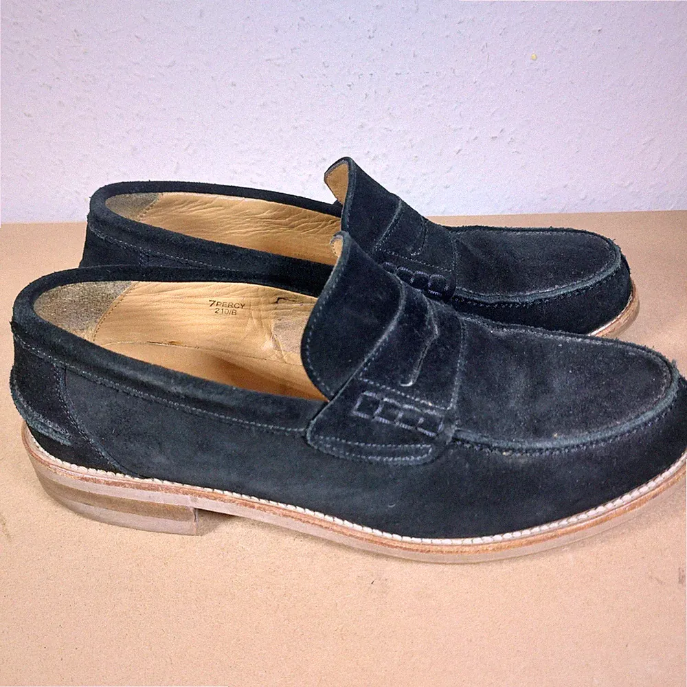 Jones Bootmaker Penny Loafer Schuhe UK 7 Schwarz Wildleder Smart Freizeit Gebraucht