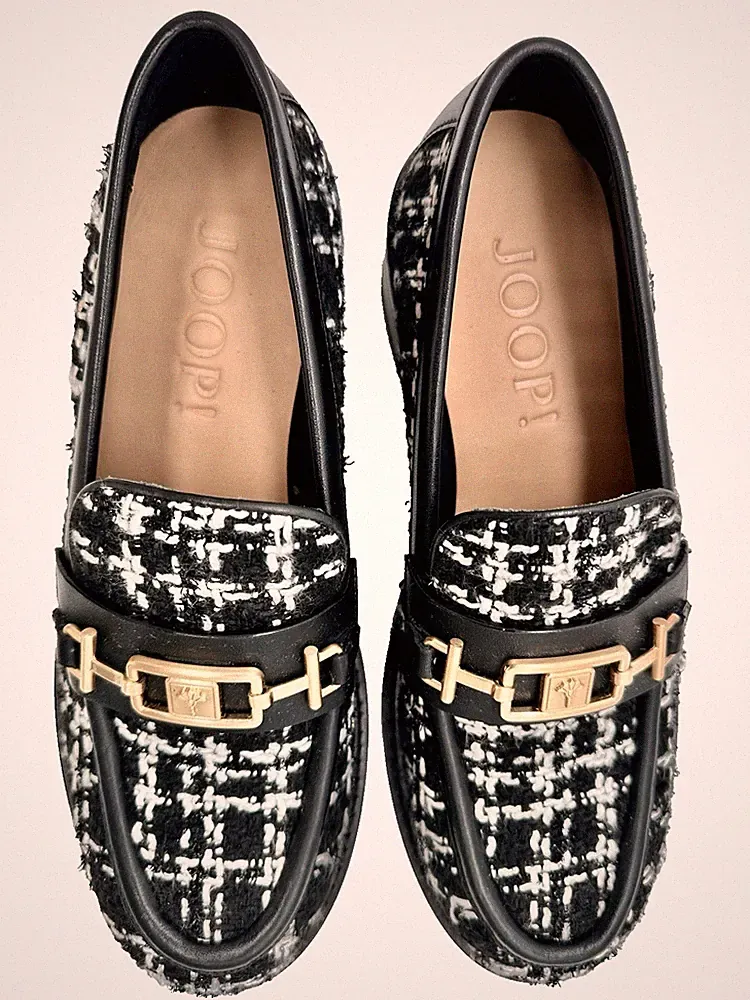 JOOP Loafer Milano New Tori Tweed Schwarz Weiß Gr 37 Neu Slip On Leder
