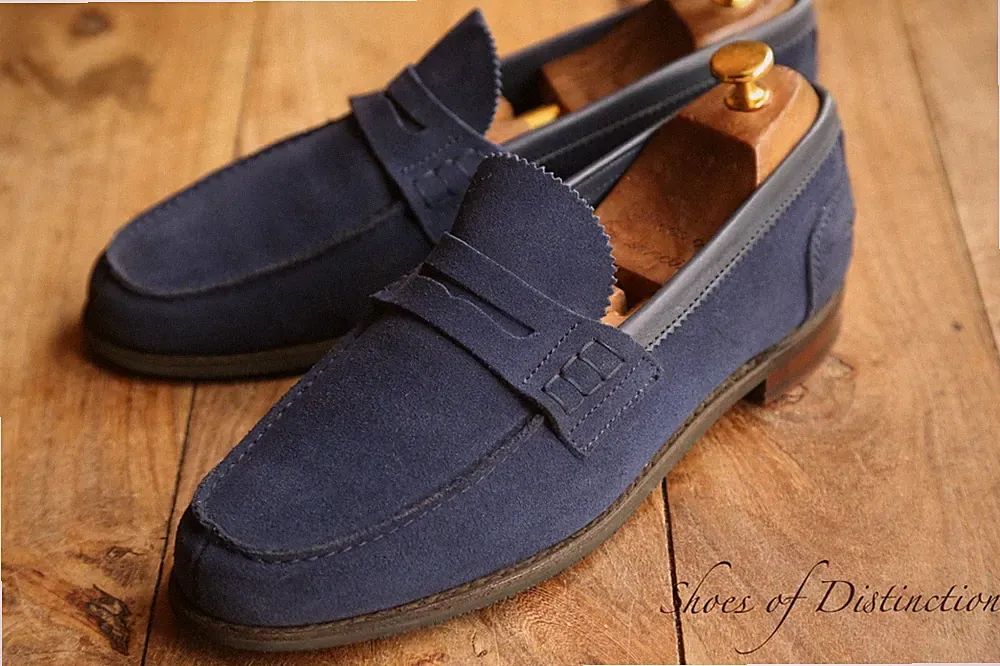 Joseph Cheaney Dover Blau Wildleder Schuhe Penny Loafer Herren UK 9 F US 10 E...
