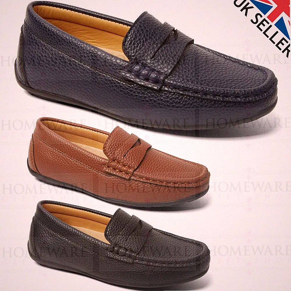 JUNGEN HALBSCHUHE SCHUHE KUNSTLEDER SLIPPER PENNY LOAFER UK DESIGNER SCHWARZ MARINE HELLBRAUN