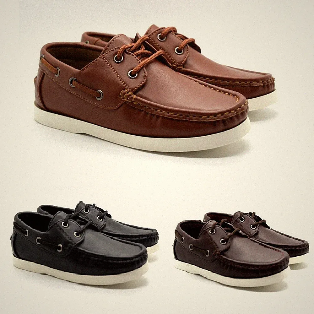 Jungen Kinder Boot Deck Mokassins Halbschuh Freizeit Schnürschuhe weich bequem elegante Schuhe UK Größe