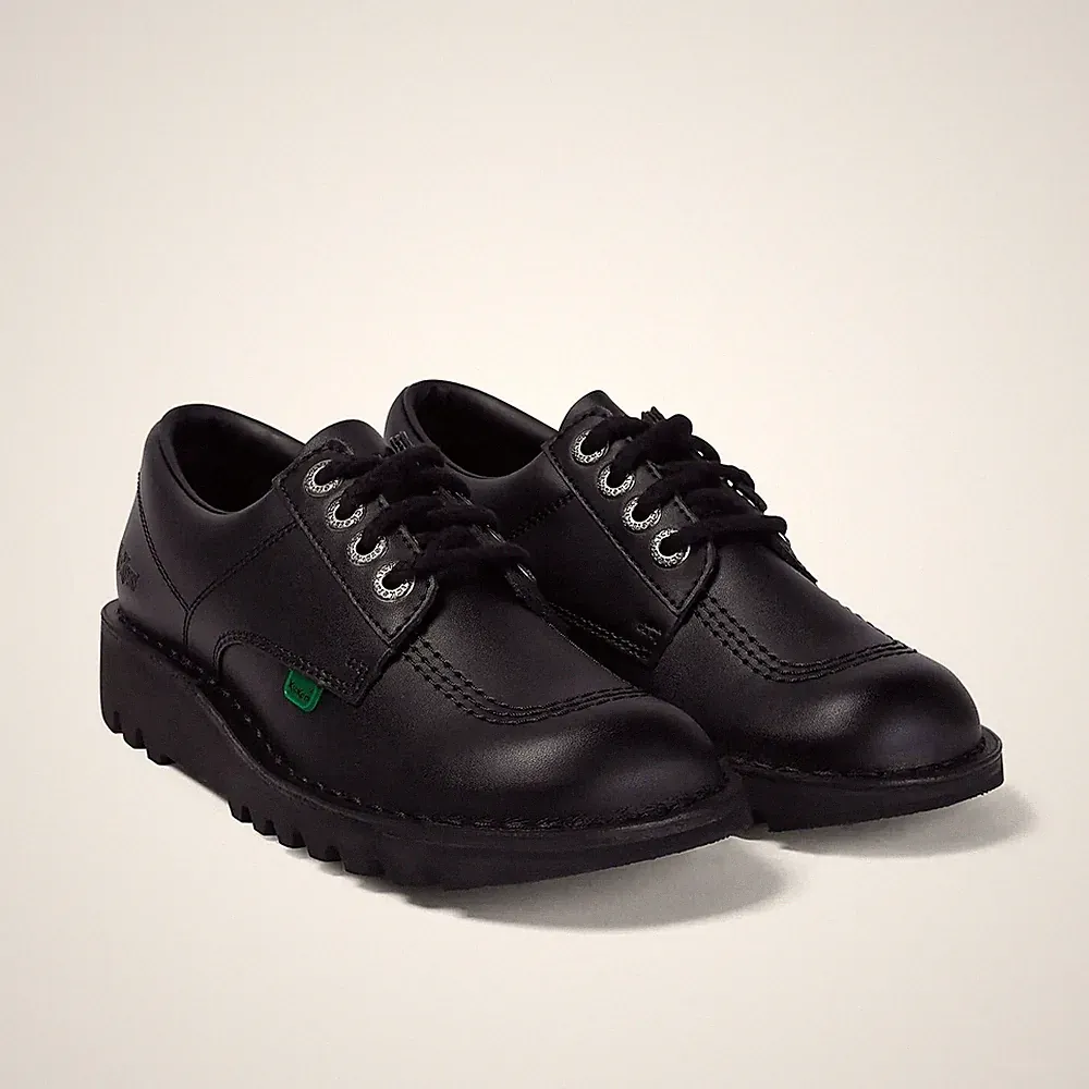 Jungen Mädchen Kickers Jugend Kick Lo Leder Schulschuhe - (schwarz) Größe 4 EU 37