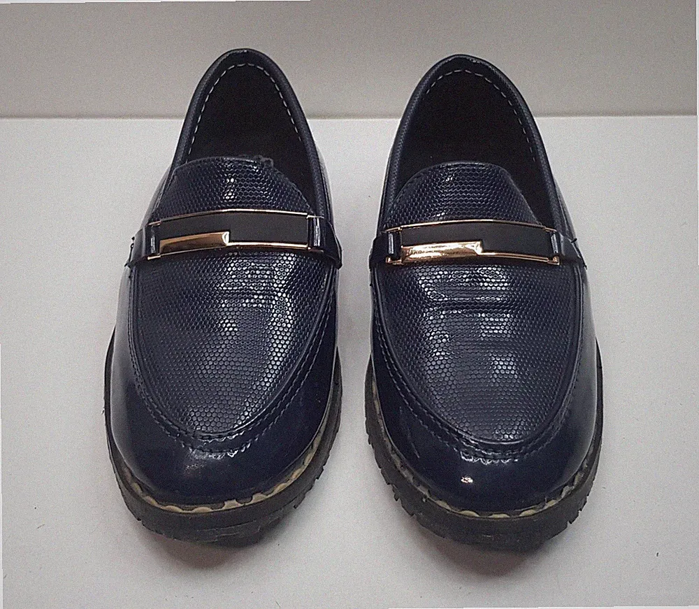 JUNGEN MARINEBLAU LACKLEDER SLIPPER HALBSCHUHE ELEGANTE SCHUHE KLEINKIND GRÖSSE 7UK EUR24