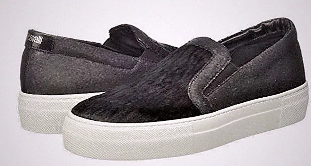 Just Cavalli Halbschuhe/Sneaker Gr. 37 / 4UK - Made in Italy, Glitzer Leder & Fell