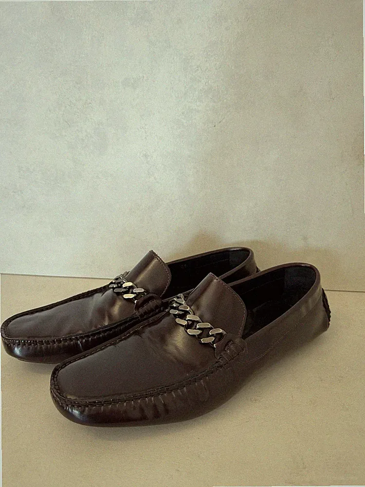 Just Cavalli Herren Halbschuhe Echtleder Bordeaux Vinaccia mit Kette