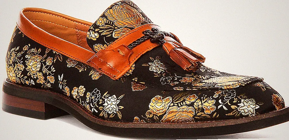 Justinreess England Floral Schnürhalbschuhe Herren Formell In Schwarz Gold 6 - 14