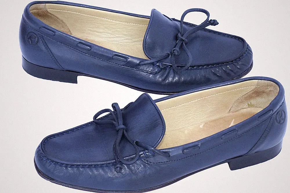 🔥👞 Kämpgen Loafer Mokassins Leder Blau Gr. 39 Made in Italy 🇮🇹 Elegant