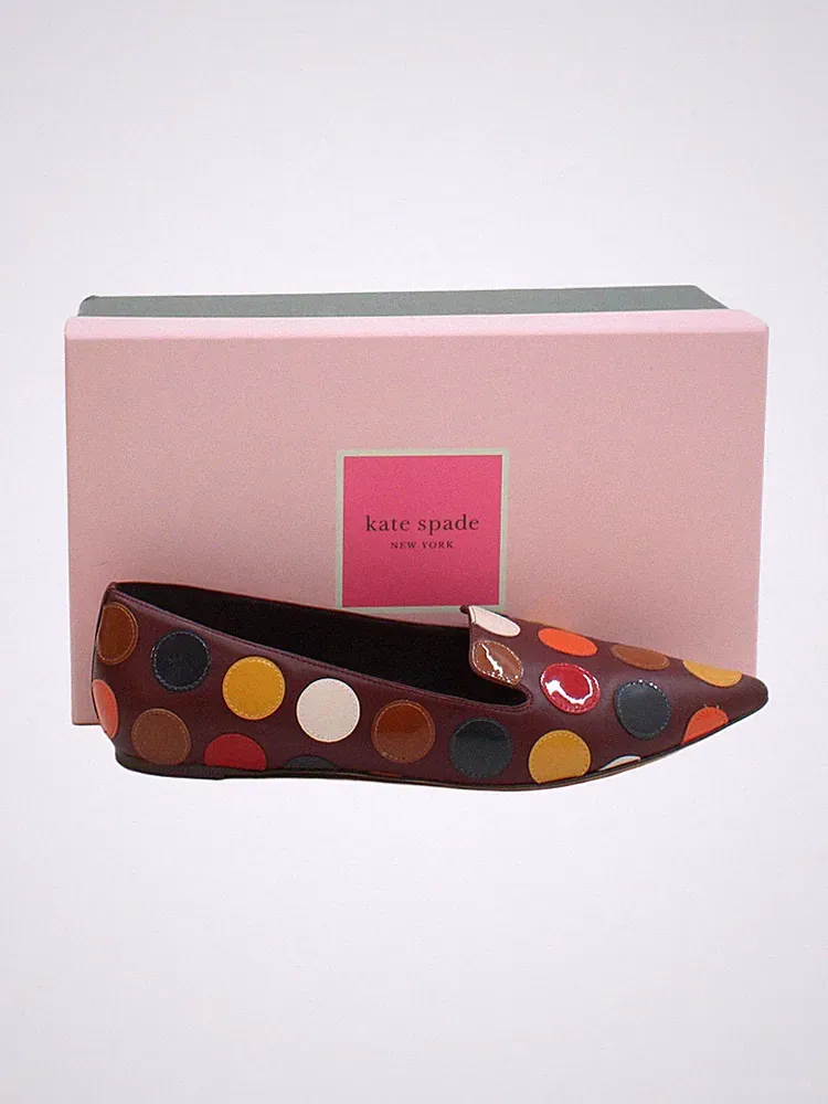 Kate Spade flache Damenschuhe UK 7,5 mehrfarbig gepunktetes Leder mit Leder-Loafer