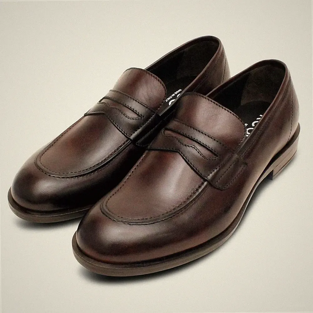Kebo italienische dunkelbraune Leder Penny Loafer mit Gummisohle