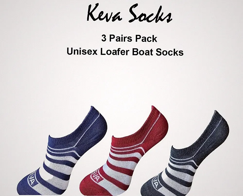 Keva Socken Unisex Halbschuh Bootssocken Streifen 3 Paar Pack