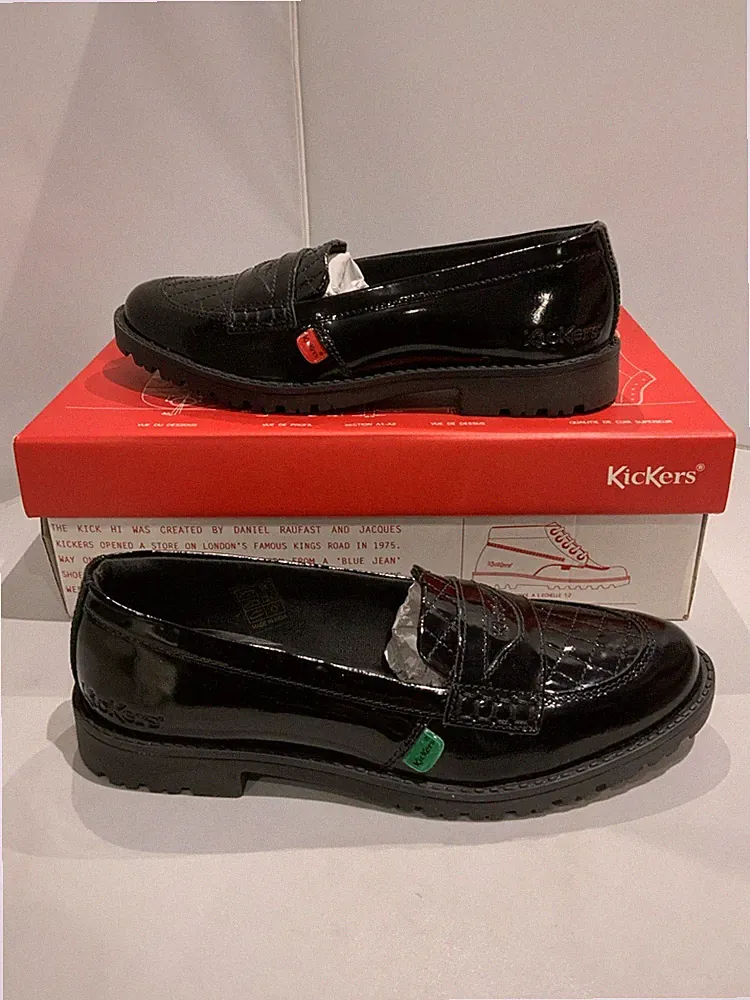 Kickers Lachly Quilt Loafer Damenschuhe schwarz Größe UK 3 neu im Karton