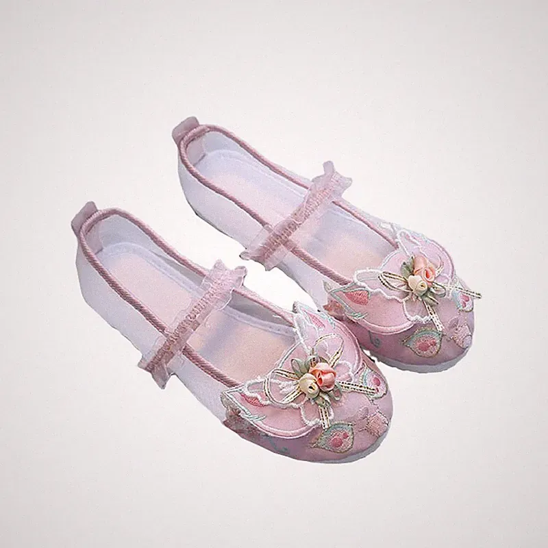 Kinder Mädchen Netz Canvas Schuhe bestickt Ballerinas chinesische flache Schuhe weich