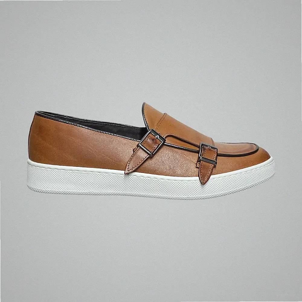 Klassische Sportliche Sneaker Doppelschnalle Leder Schuhe Made in Italy Freizeit