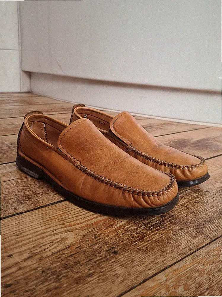 Klondike Herren Slipper Gr. 43 – Leder Loafer Braun / Beige Mokassin Schuhe