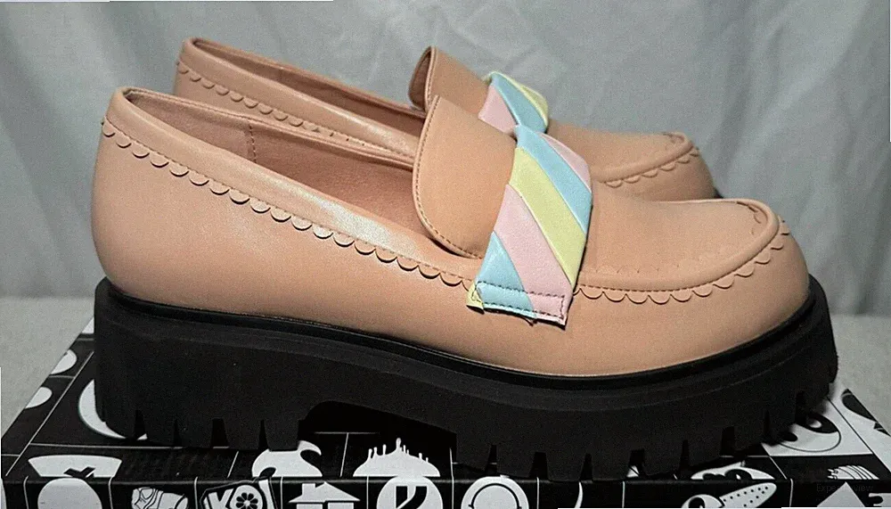 Koi Vegan UK 7 / 40 Rosa Kunstleder Plateau Mehrfarbig Stomper Halbschuhe