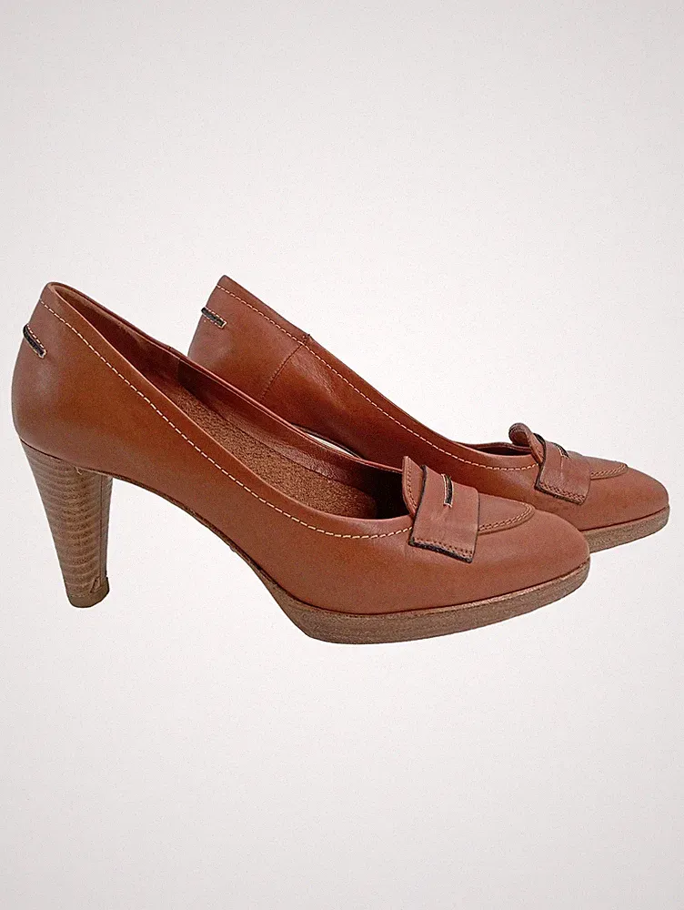 Konstantin Starke Penny Loafer Pumps Damen Leder Braun Gr. 39.5 8cm Absatz