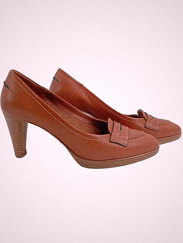 Konstantin Starke Penny Loafer Pumps Damen Leder Braun Gr. 39.5 8cm Absatz