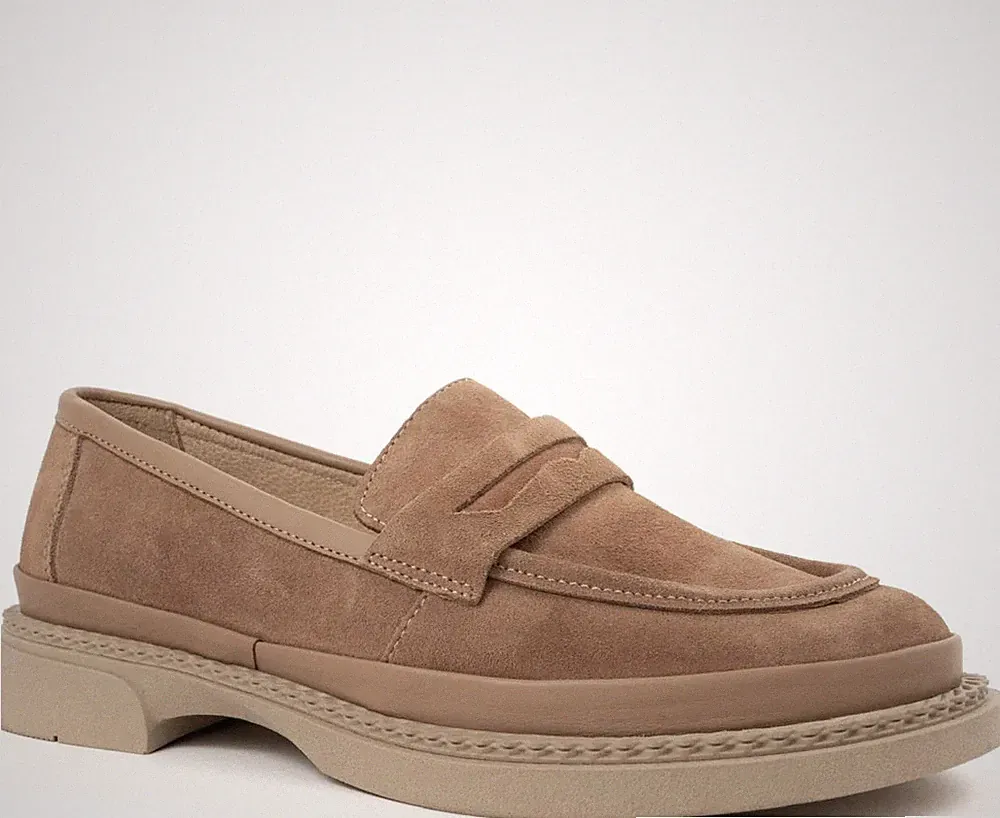 Beige Leder-Loafer