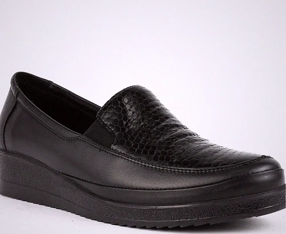 La Conte Damen Schwarze Leder Keilabsatz Loafer Freizeit LAC6029-25106