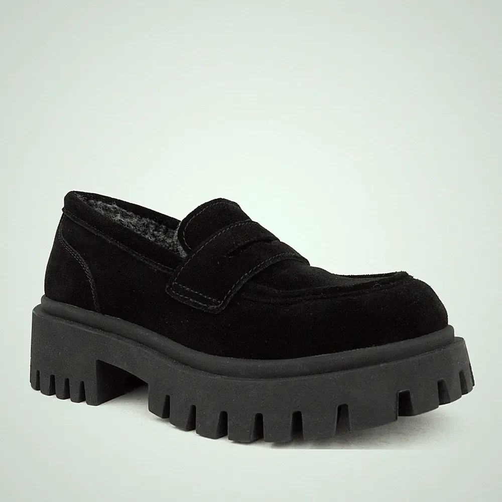 La Conte Damen Schwarze Wildleder Loafer Freizeit LAC6034-25211LBLK