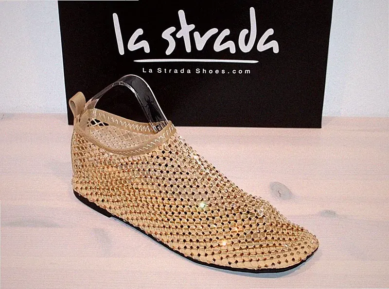 LA STRADA Fashion Must Have! Netz Flats Loafer Slipper Glitzer -Gold Mesh- Neu !