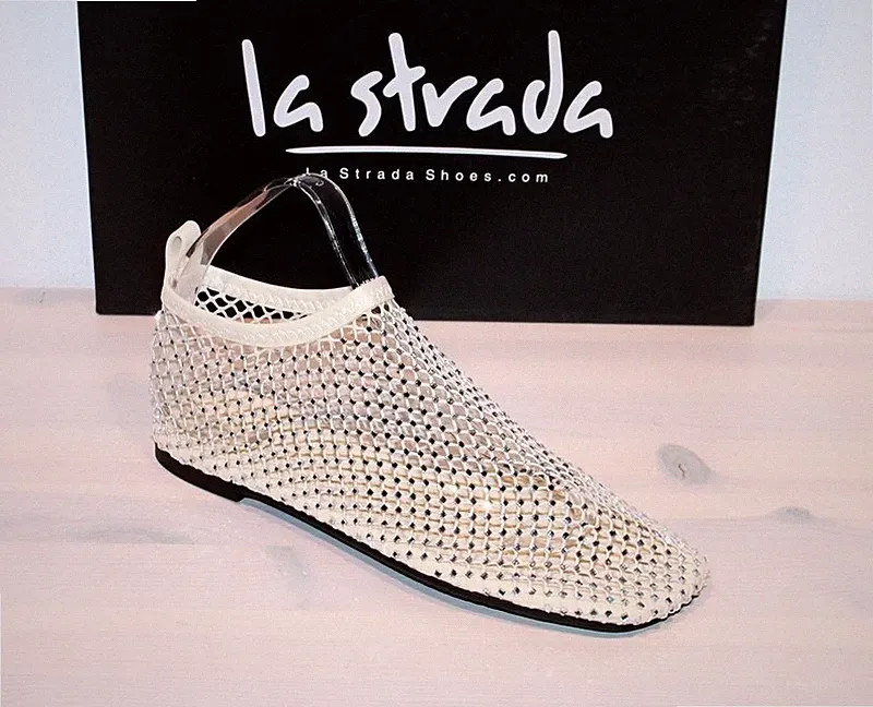 LA STRADA Fashion Must Have! Netz Flats Loafer Slipper Glitzer -White Mesh- Neu!