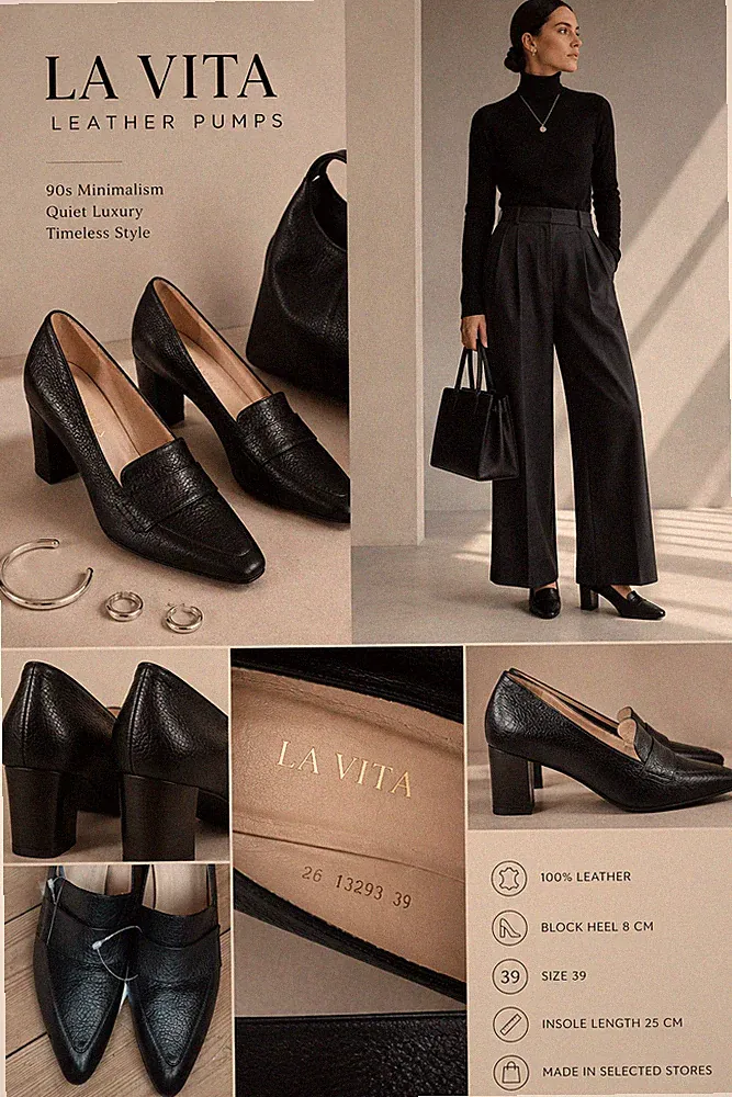 LA VITA Pumps Gr 39 Leder schwarz Blockabsatz Loafer Quiet Luxury ungetragen