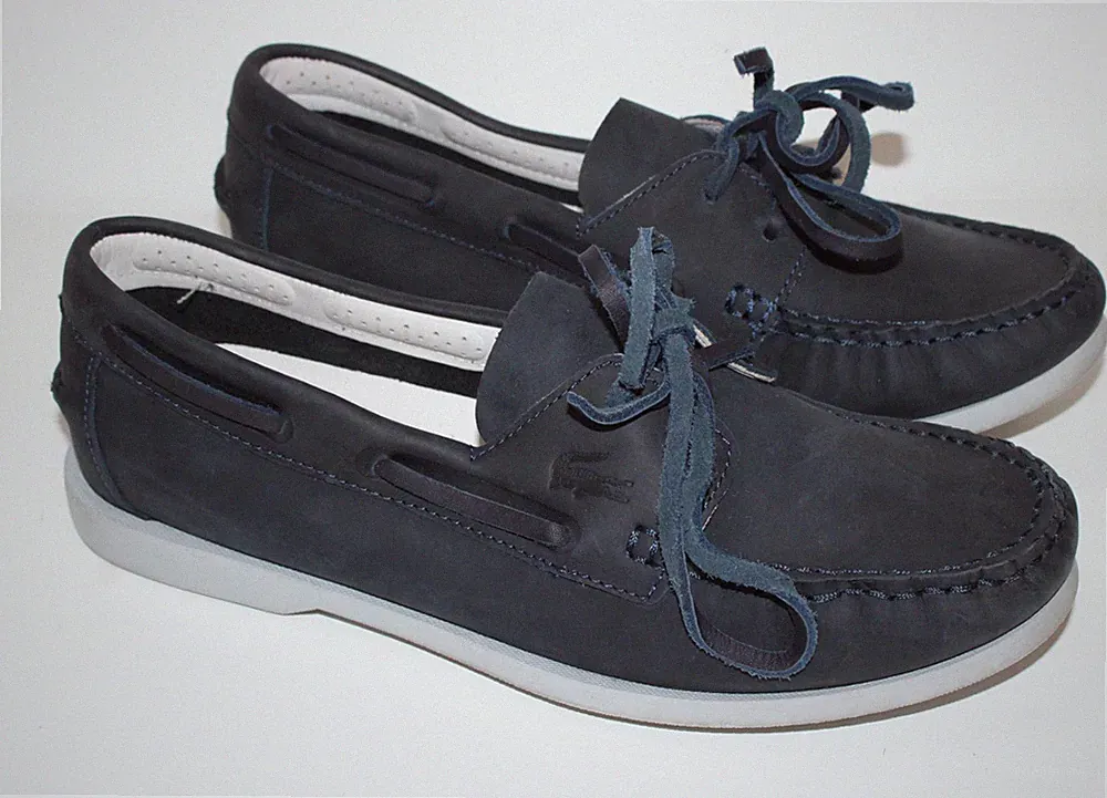 Lacoste Navire Herren Bootsschuhe UK 7 Navy Leder Deck Halbschuhe Schnürschuhe