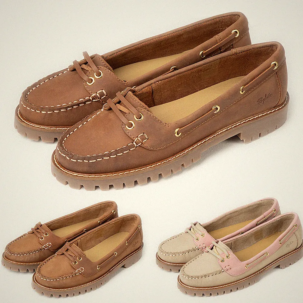 Ladies Deck Shoes Damen Leder Bootsschuh flach klobig Loafer Mokassin Rydale