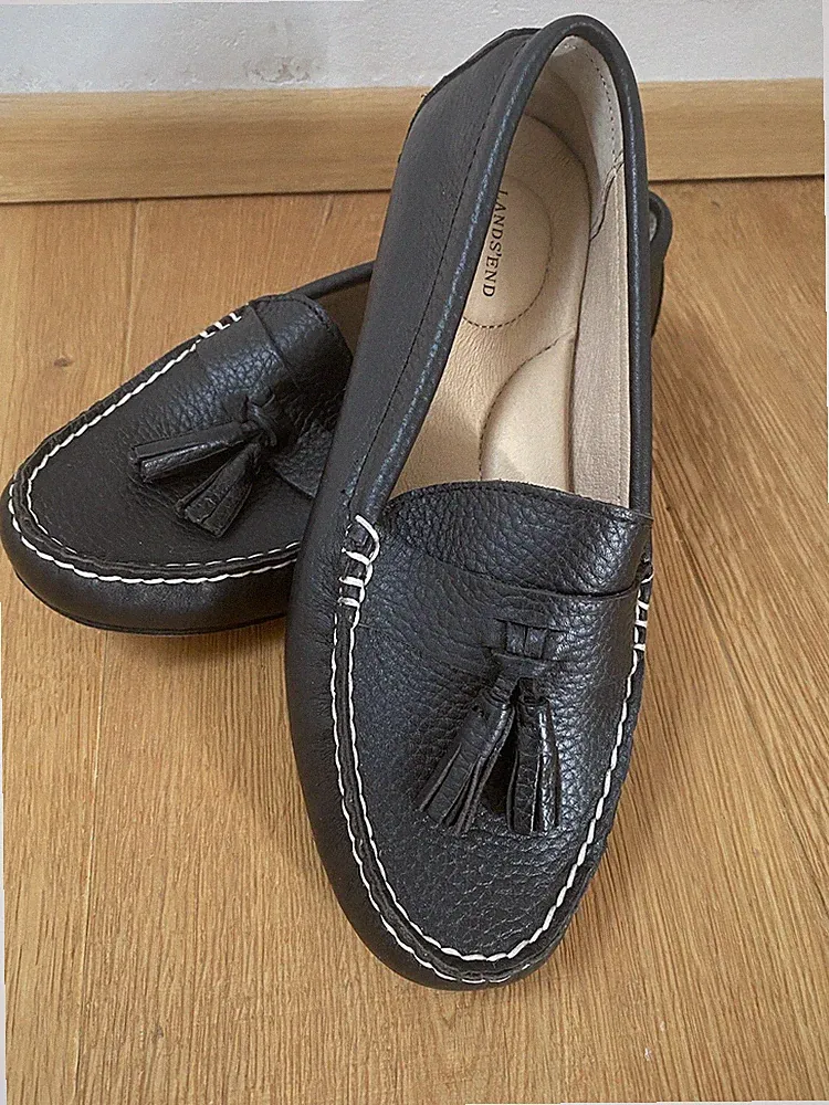 Lands‘ End Damen Leder Loafer Mokassin Halbschuh Slipper Gr. 37 wie Neu Schwarz