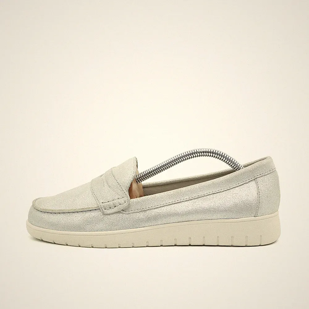 Lands' End Damen Penny Loafer Slipper silber Wildleder Weiches Fußbett EU 38