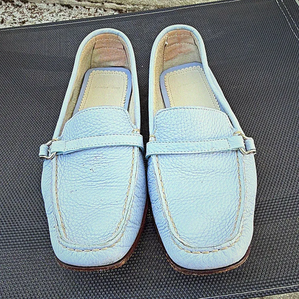 Lands' End Damen Slipper Loafer Mokassin Leder Blau Schnalle Slip-On EU 38